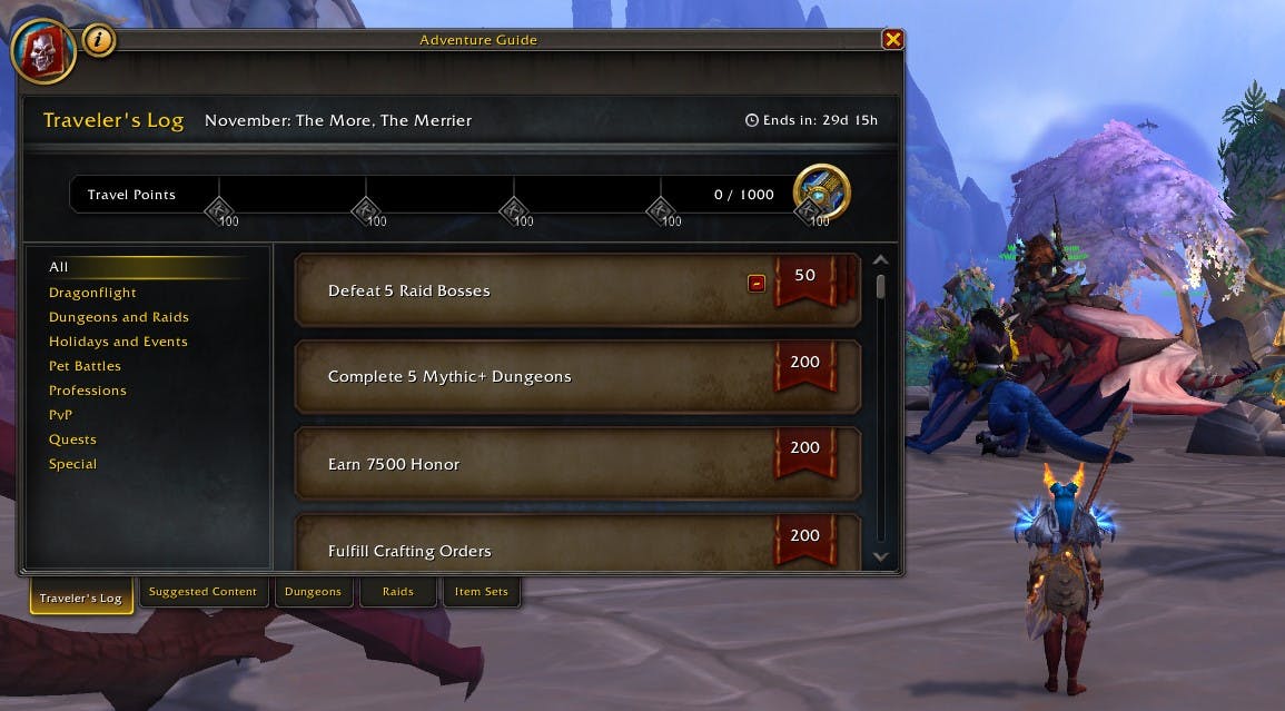 Here's what the World of Warcraft Travel's Log looks like for November. 