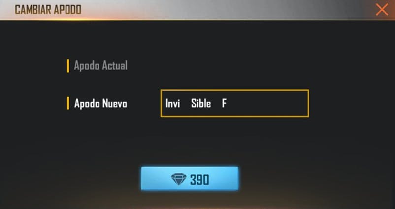 espacio para nombres de free fire