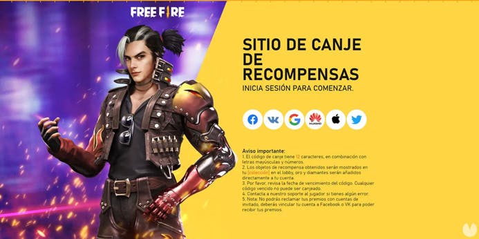 Códigos canjeables de Diamantes Free Fire