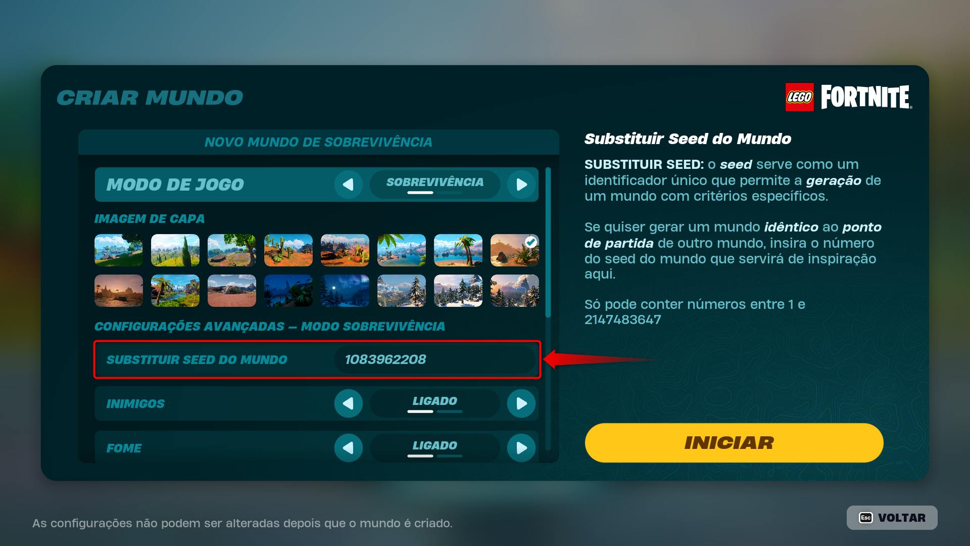 utilizar os códigos de seeds de Lego Fortnite