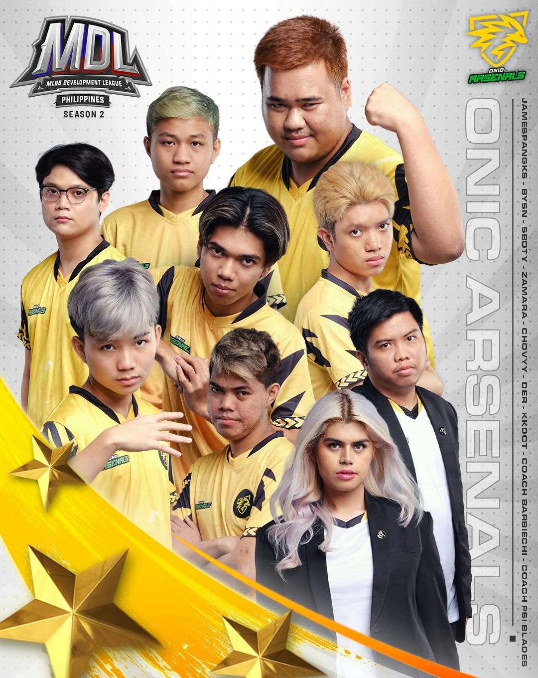 ONIC Arsenals official roster reveal posted for MDL PH Season 2. 