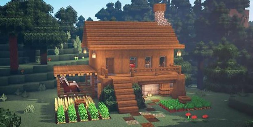 Casa con granja y establo minecraft