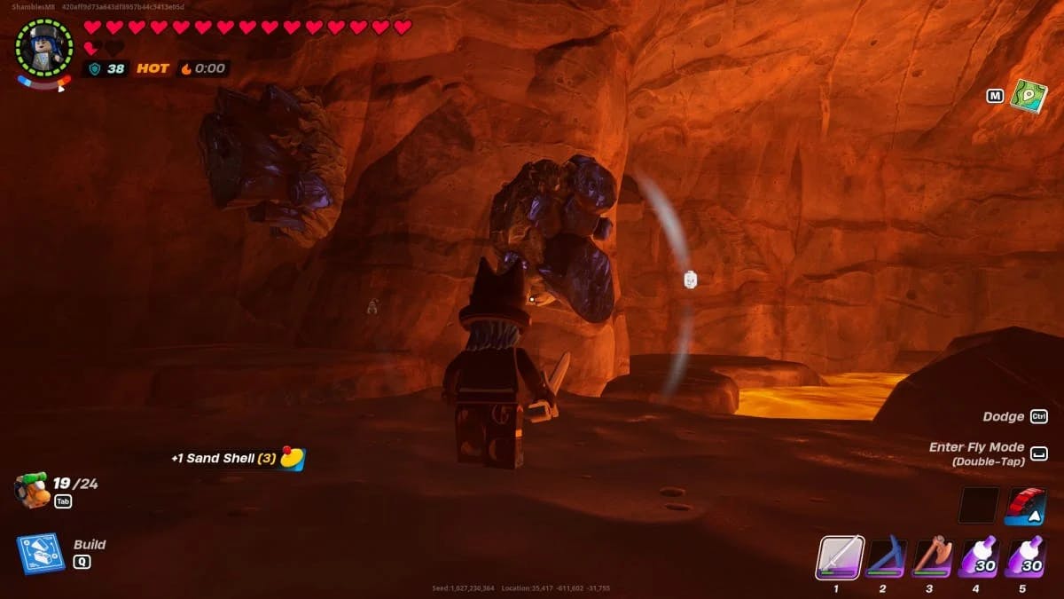  encontrar a caverna de lava no Lego Fortnite