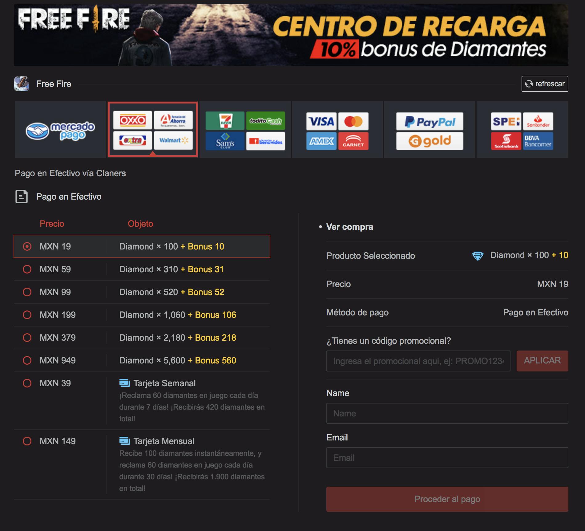 Recargar Diamantes Free Fire: PagoStore