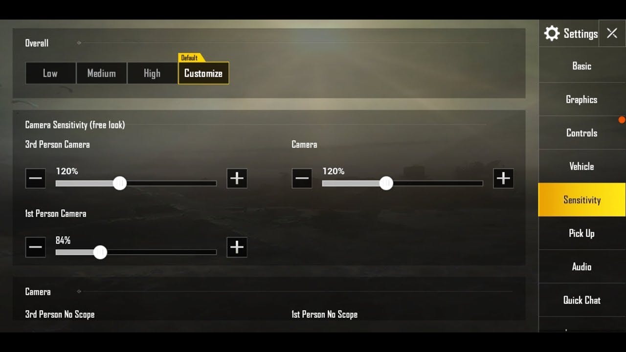 best camera sensitivity for pubg 