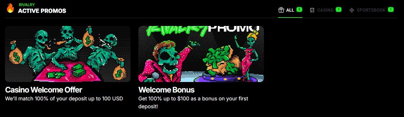 Rivalry casino bonuses and promotions