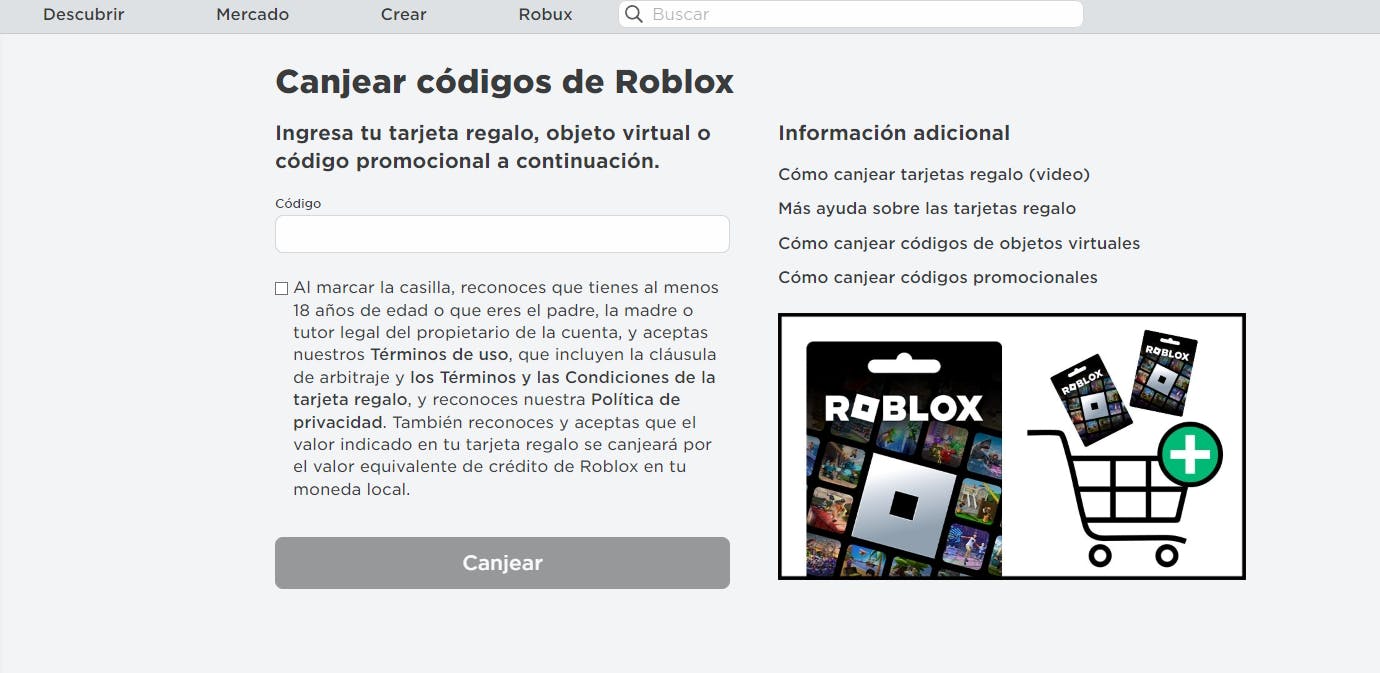 Canjear códigos por la web de Roblox