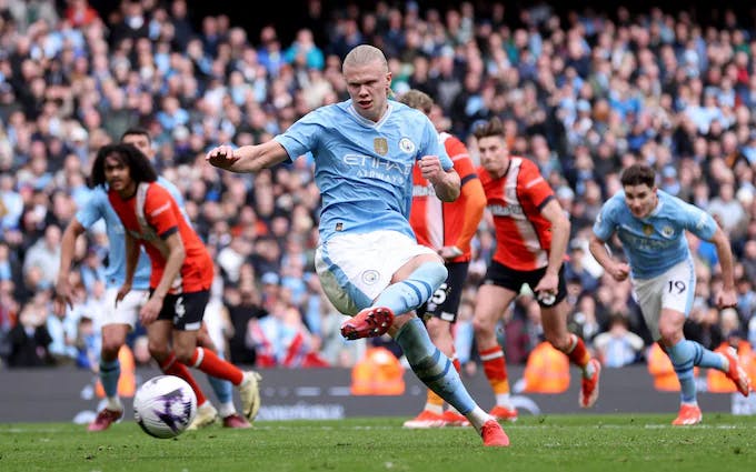 Manchester City, Premier League match against Luton Town on April 14, 2024. 