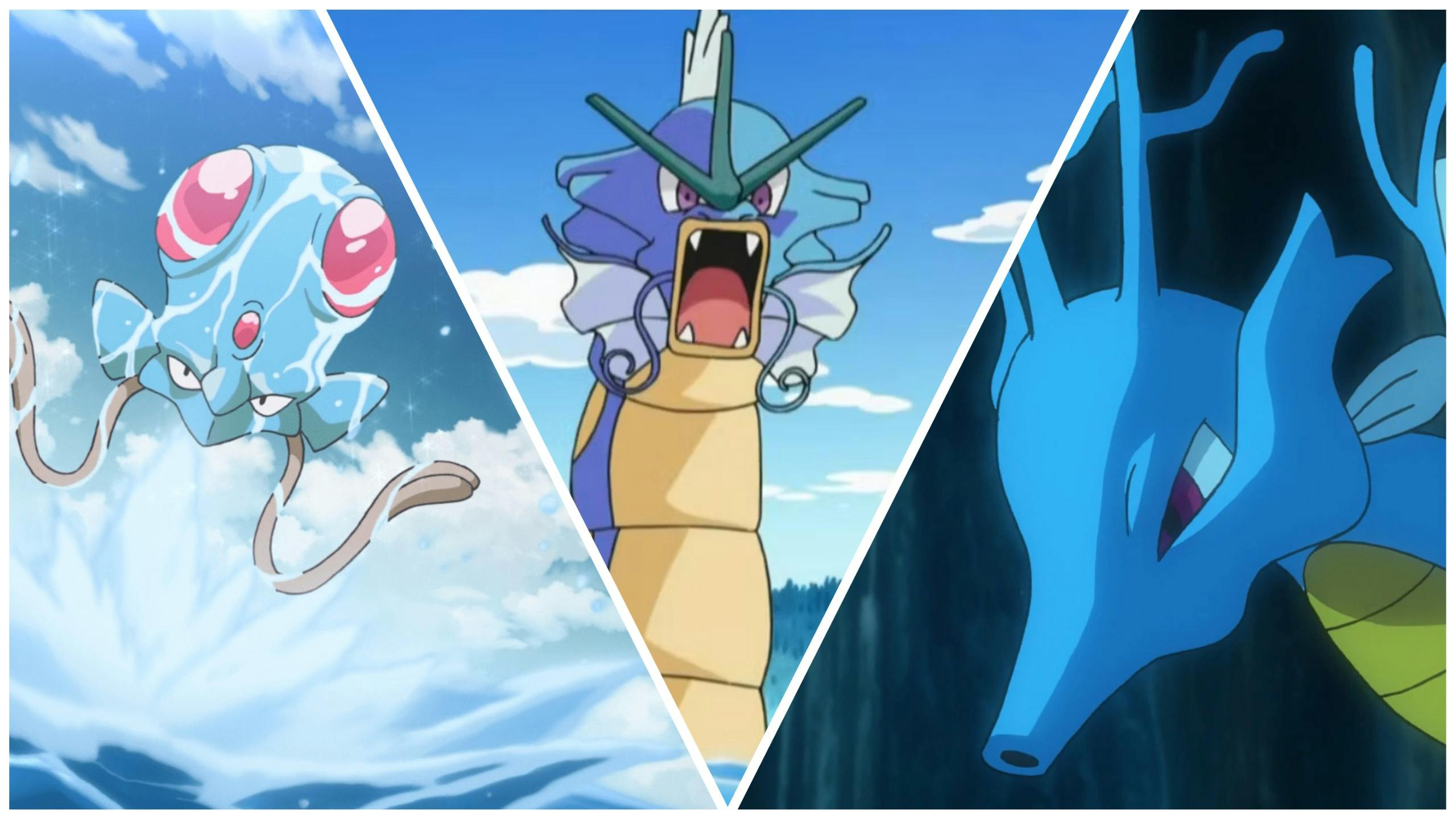 Examples of Pokemon with Water as their primary typing: Tentacool, Gyarados, Kingdra. 