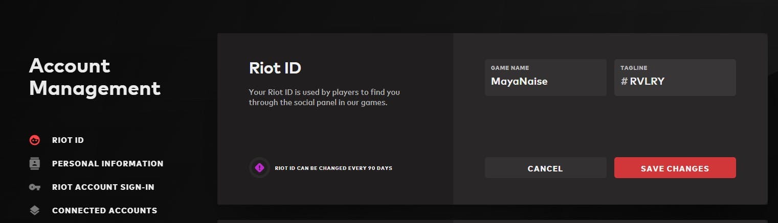 Riot ID change page