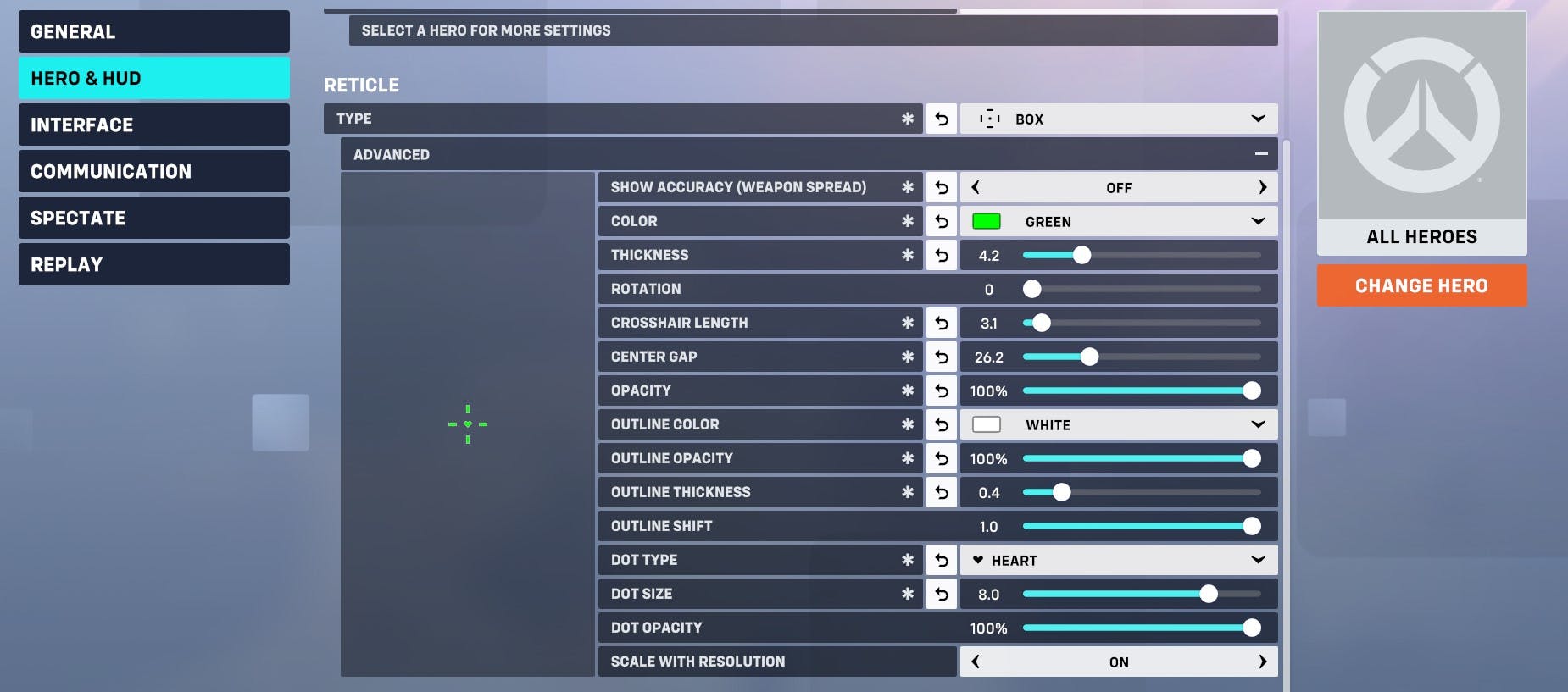 Box Crosshair Setting in Overwatch 2