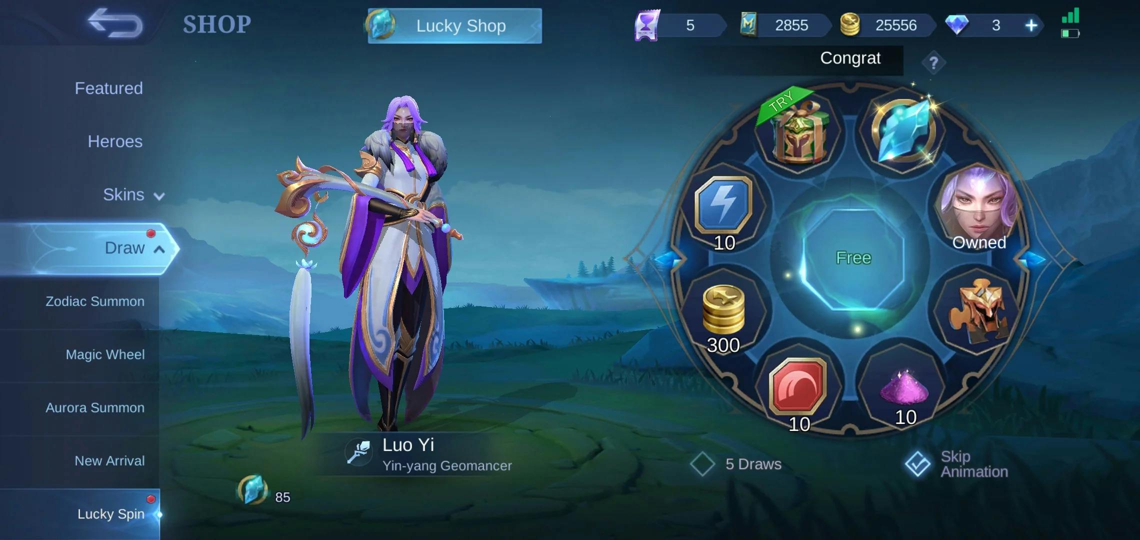 Lucky Spin to earn a free skin Mobile Legends