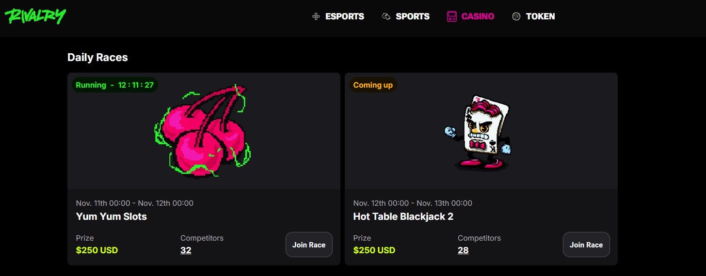 Rivalry casino races and casino tournaments