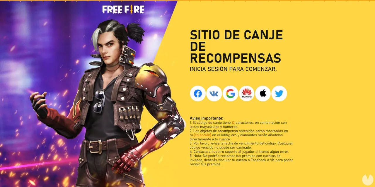 códigos reward Free Fire