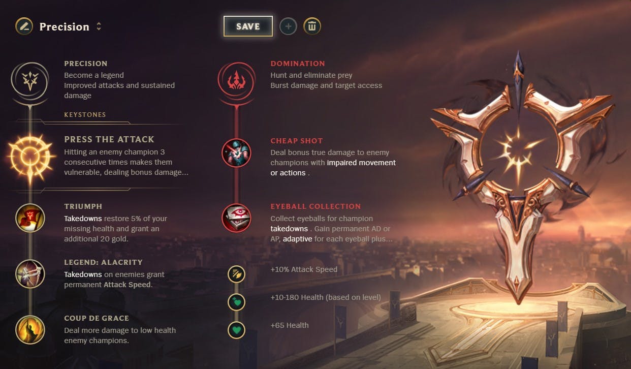 The precision rune page on League of Legends. 