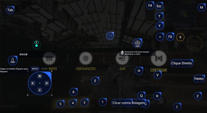 Mapeamento do teclado de Call of Duty: Mobile no PC