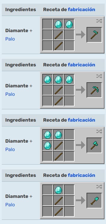 Herramientas de Diamante en Minecraft